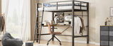 Twin Metal Loft Bed with L-Shaped Desk, Charging Station Loft Bed Frame Twin Size, Safety Guard & W2889P205074