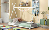 Metal Twin Size House Platform Bed with Triangle Structure, White WF307193AAK