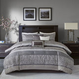 7 Piece Jacquard Comforter Set Grey/Taupe Queen B03596938
