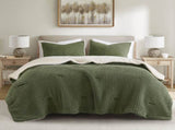 3 Pieces Full/Queen Waffle Knit Chenille Comforter Set,Olive B035P381297
