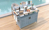 K&K 53.3" Outdoor Kitchen Island with Raised Shelf, Solid Wood Storage Cabinet with Stainless Steel N707P250628G