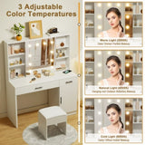 ZNTS Vanity Desk with Lighted Mirror,Large Vanity Table with Storage Shelf and Drawers, Bedroom Dressing T3210P289398