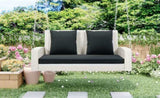 GO 2-Person Wicker Hanging Porch Swing with Chains, Cushion, Pillow, Rattan Swing Bench for Garden, WF285005AAK