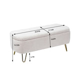 ZNTS Ivory White Storage Ottoman for End of Bed Gold Legs, Modern Ivory White Faux Fur Entryway W117082032