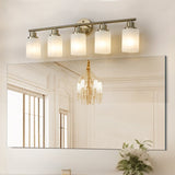 5-Light Golden Bathroom Vanity Light Fixture, Frosted Glass Shades, Modern Wall Mounted Lighting W1340P206702