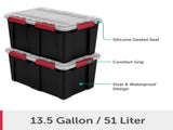 (4 pack)13.5 Gallon WaterProof Plastic Storage Bin with Lid, Gasket Seal and Durable Latches, 97403388