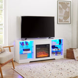 ZNTS TV Stand Electric Fireplace Glass Shelves, 3D Fireplace TV Stand with LED Lights Wood with USB W1758P210372