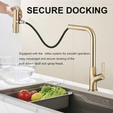 Brushed Gold Kitchen waterfall faucet with down sprayer, single handle kitchen sink faucet with W1217P146514