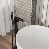 Freestanding Bathtub Faucet Waterfall Tub Filler Matte Black Floor Mount Brass Bathroom Faucets with W1243P316366