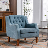 ZNTS Blue Accent Chair, Living Room Chair, Footrest Chair Set with Vintage Brass Studs, Button Tufted W1170100894