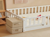 White Painted Pine Wood Fence Bed with Door and Deck Twin Children's Wooden Bed 16132731