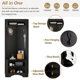 ON-TREND Minimalist Hall Tree with Shoe Bench, Versatile Entryway Coat Rack with 4 Hooks, N721P189665B