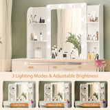Vanity Desk with Mirror and Lights, Makeup Vanity with Power Outlet & Hair Dryer Rack,3 Adjustable W3204P300596