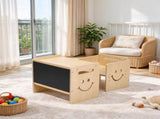 3-in-1 Table and Chair Set, Adjustable Height Wooden Toddler Table with Chalkboard, for Drawing, 68033655