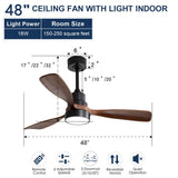 ZNTS 48 Inch Wood Ceiling Fan With 3 Solid Wood Blades Remote Control Reversible DC Motor For Living Room W882P186029