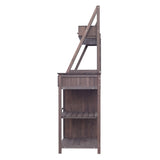 Brown Fir Wood Potting Bench - 5-Drawer Garden Workstation with Slatted Back Panel & Storage Cabinet N769P282380B