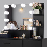 ZNTS FCH Large Vanity Set with 10 LED Bulbs, Makeup Table with Cushioned Stool, 3 Storage Shelves 1 30731740