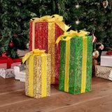 Lighted Gift Boxes Set of 3, Pre-lit Nestable Present Boxes Ornament with 90 LED Warm White Lights 83670049