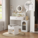 White Vanity Desk with 360&deg Rotated Mirror and Adjustable Lights, Girls Makeup Vanity Table with W1706P236678
