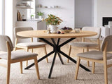 42" Round Dining Table for 4 Persons, Melamine MDF Tabletop & Black Metal Cross Legs, Natural Wood 74770377