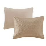 3 Piece Split Corner Pleated Quilted Bedspread Khaki Queen B035129056