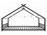 Black House Shaped Twin Size Kids Metal Bed with Side Rails, Platform Bed No Box Spring Needed, Safe 35174809