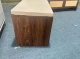 PP Rattan Storage Bench with Cushion, Faux Rattan Shoe Cabinet with 2 Doors, Mid-Century Modern Wood W808P316354