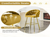 Mustard Yellow Bubble Bar Stools Set of 2, Velvet Upholstered Counter Height Bar Chairs with Gold W3875P462109