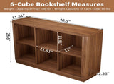 6 Cube Storage Bookcase, 40" Wide Low Horizontal Book Shelf with Curved Edge, Wood Floor Standing W2641P460042