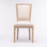 French Style Solid Wood Frame Linen Fabric Square Back Dining Chair,Set of 2,Cream W162290981