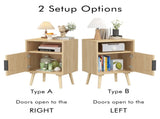 22.83'' H Rattan Nightstand, Side Table with Door Open Shelf, Accent Bedside End Table with Solid 77438934