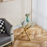 Golden Dining Table with cross metal leg and glass,Modern Space Saving Kitchen Table for Living W234P242550
