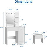 ZNTS Makeup Vanity Table Set with Drawer and Storage Cabinet, Dressing Table with Vanity Cushioned Stool W132081780