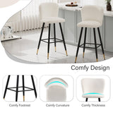 30'' modern style barstool,with white seats, black metal legs, and gold - tipped ends,suitable for N780P228980W