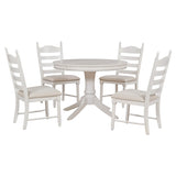 ZNTS 5-Piece Retro Functional Table Set Wood Round Extendable Table and 4 Upholstered 81917312