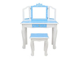 Children's Wooden Dressing Table Three-Sided Folding Mirror Dressing Table Chair Single Drawer Blue 02718254