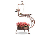 36 inch Bird Baths for Outdoors, Vintage Metal Garden Bird Bath with Solar Lamp and Flower Planter 98260566