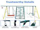 6 in 1 Swing Set With Climbing Frame, Climbing Net, Glider, Hammock Swing, Belt Swing, Basketball W1408P551994