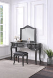 Contemporary Grey Finish Vanity Set w Stool Retro Style Drawers cabriole-tapered legs Mirror w B011113310