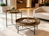 Gold Round Coffee Table Set with Hammered Tray Top & Metal Frame, Center Table for Living Room & 53686007