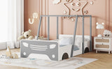 ZNTS Twin Size Car-shaped Bed with Roof,Wooden Twin Floor Bed with wheels and door Design,Montessori 45644784