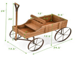 Garden Plant Planter Wooden Wagon Planter W/ Wheel Garden Yard Brown 32157644