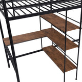 ZNTS Twin Size Metal Loft Bed and Built-in Desk and Shelves,Black WF288853AAB