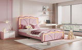 Twin Size Upholstered Platform Bed with Curve Shaped and Height-adjustbale Headboard,LED Light WF323748AAH