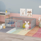Twin Size Wood Daybed Frame with Fence, Gray WF299299AAE