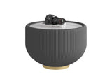 Modern Round Sintered stone Pattern Tabletop Leather Edge Sofa End Table with Metal Base,Luxurious W3081P309606