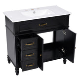 ZNTS 36" Bathroom Vanity with Sink, Black Bathroom Cabinet with Drawers, Solid Frame and MDF Board, One N725P195410B