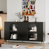Accent Cabinet Black Lacquered Wooden Cabinet with 4 Glass Doors Sideboard Buffet Server Cabinet W1435133310