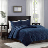 3 Piece Velvet Quilt Set Navy King/Cal King B03597472