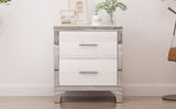 Elegant High Gloss Nightstand with Metal Handle,Mirrored Bedside Table with 2 Drawers for N733P205356K